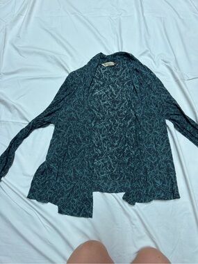 Cute Lightweight Teal Floral Open-Front Cardigan